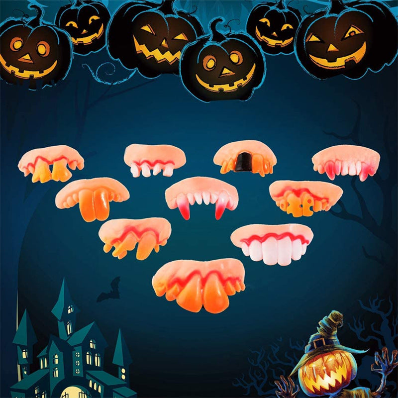 Funny Dentures Full Set Of Ten Vampire Teeth Trick Halloween