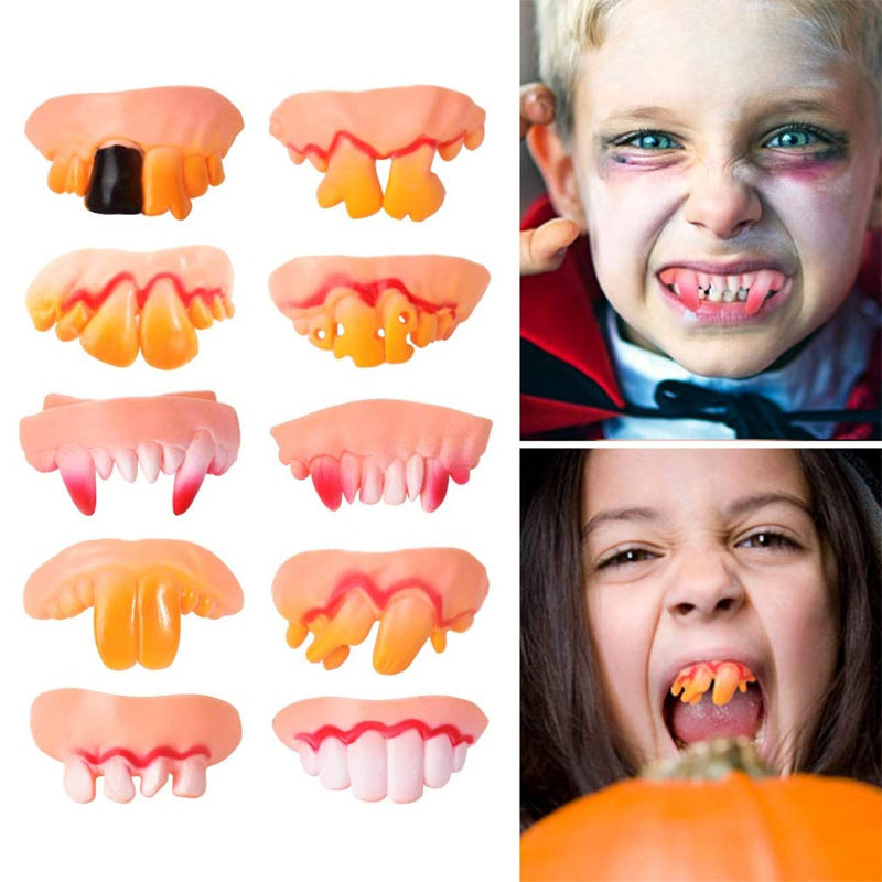 Funny Dentures Full Set Of Ten Vampire Teeth Trick Halloween