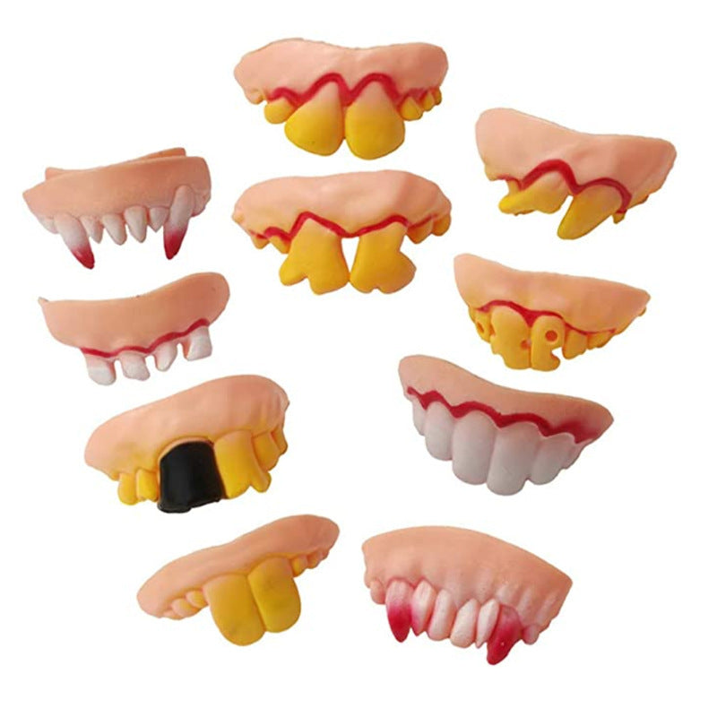 Funny Dentures Full Set Of Ten Vampire Teeth Trick Halloween